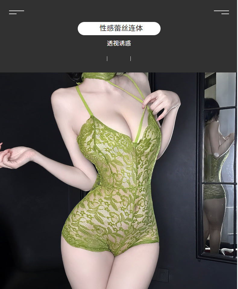 性感蕾丝透明连体包臀情趣内衣制服套装角色扮演纯欲风挂脖吊带睡裙