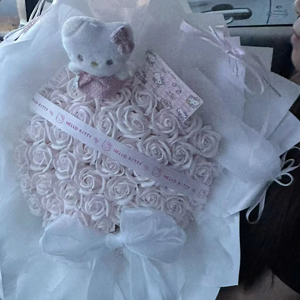 Kitty Cat Plush Toy with Light Pink Rose-Scented Soap Bouquet