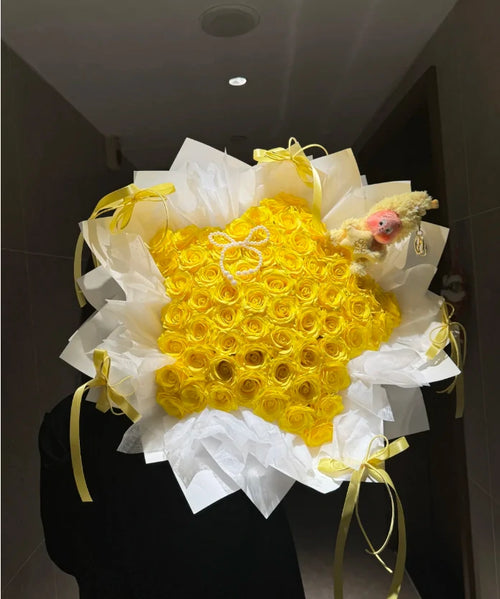 Stellar Immortal Ballet-Style Five-Petaled Curled-Core Hibiscus Scented Soap Bouquet - Yellow Rose