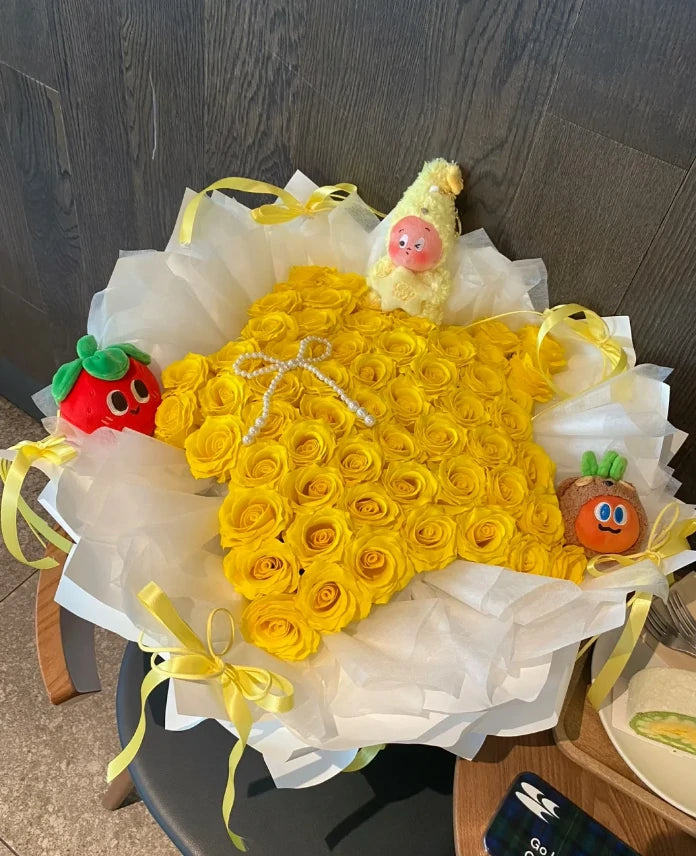 Stellar Immortal Ballet-Style Five-Petaled Curled-Core Hibiscus Scented Soap Bouquet - Yellow Rose