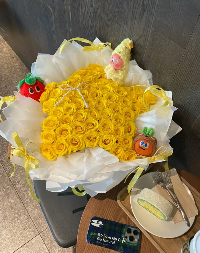 Stellar Immortal Ballet-Style Five-Petaled Curled-Core Hibiscus Scented Soap Bouquet - Yellow Rose