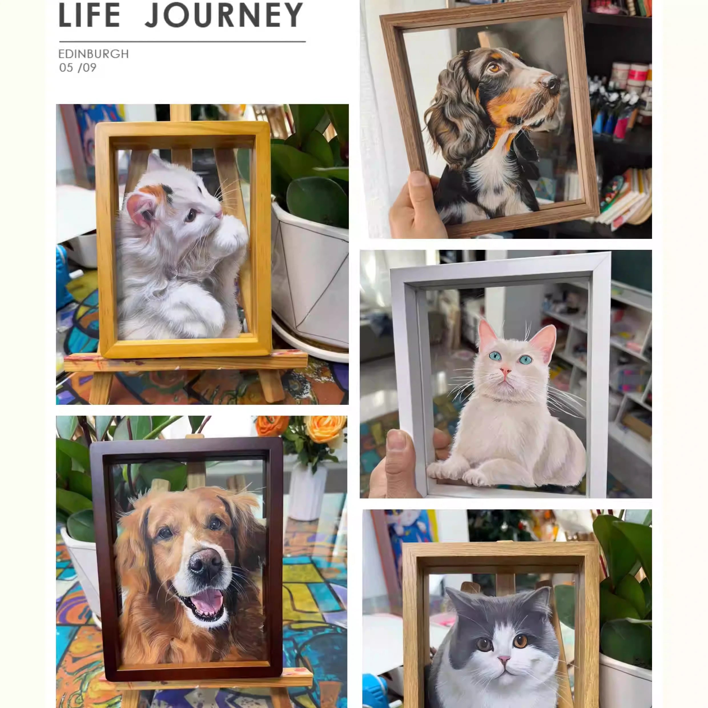 Custom Pet Portraits, Hand-Painted Portraits, and Custom Portrait Art in Glass Frames