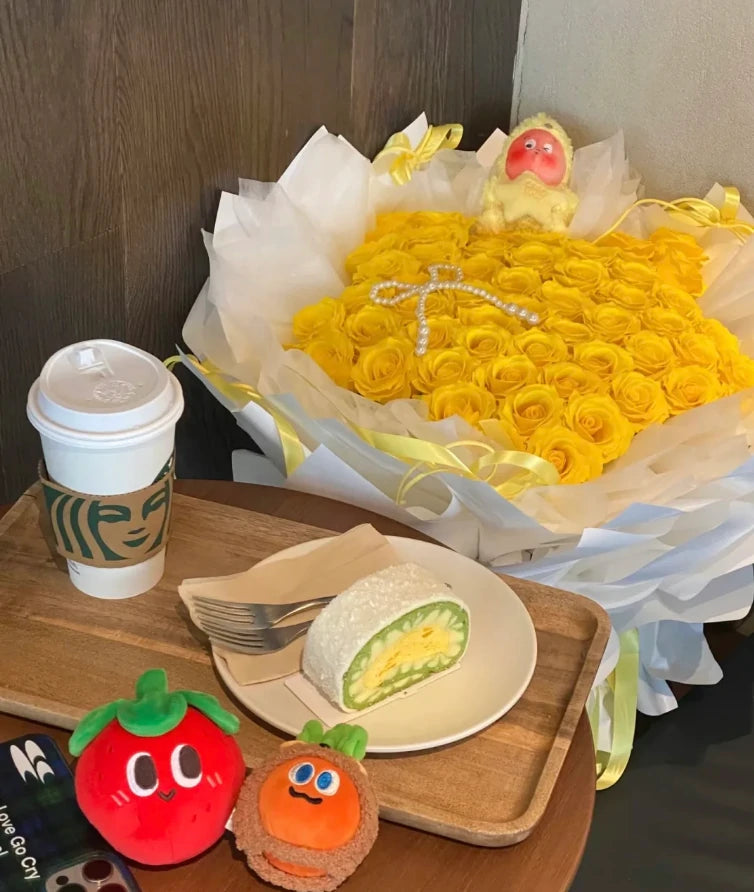 Stellar Immortal Ballet-Style Five-Petaled Curled-Core Hibiscus Scented Soap Bouquet - Yellow Rose