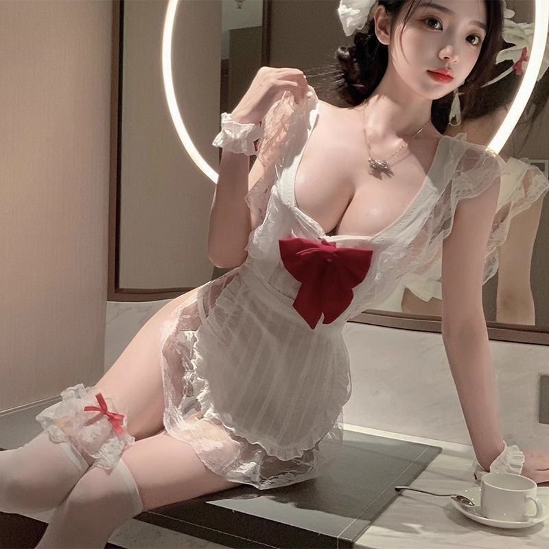 性感女仆情趣套装免脱蕾丝边睡裙纯欲女佣挂脖护士可爱风萌系制服