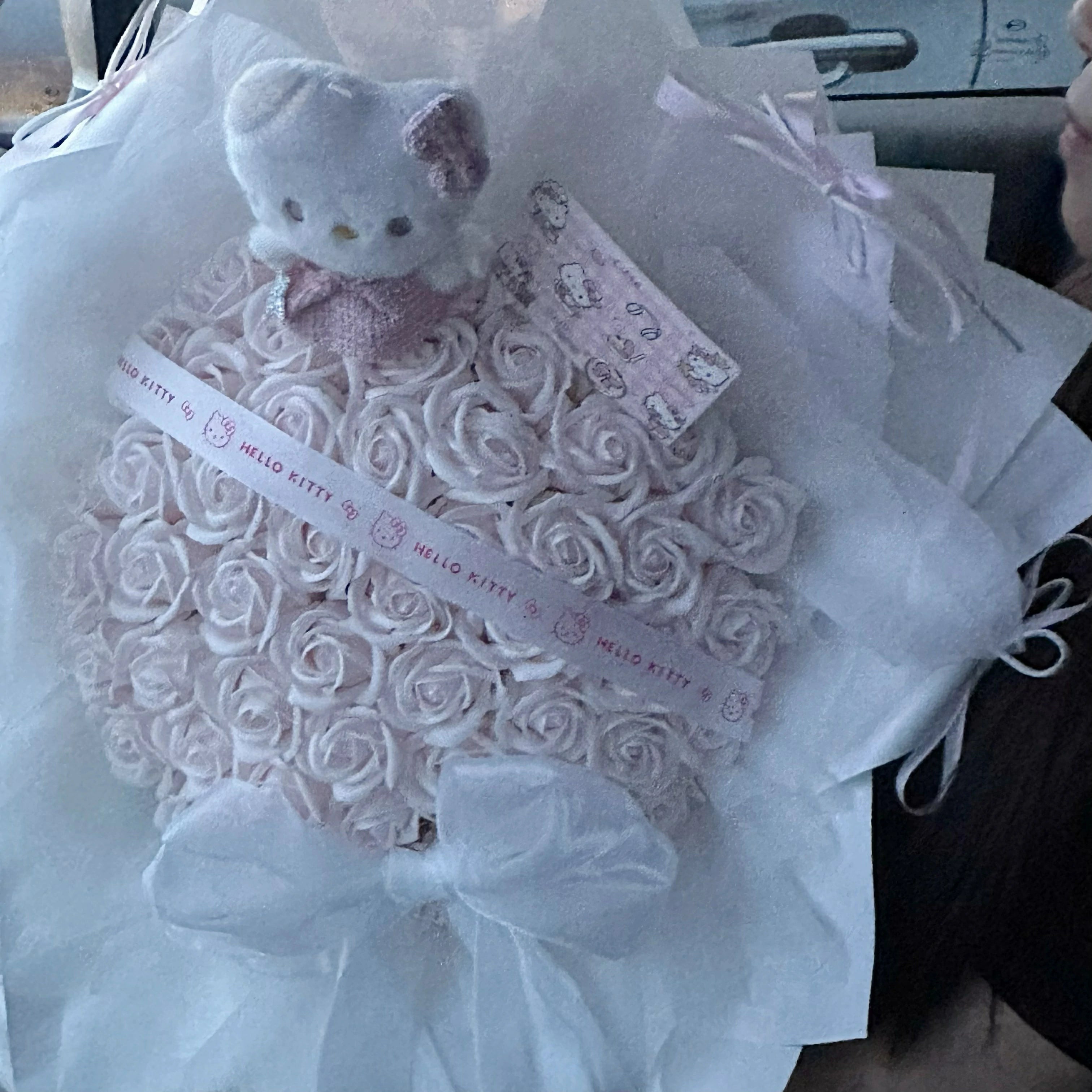 Kitty Cat Plush Toy with Light Pink Rose-Scented Soap Bouquet