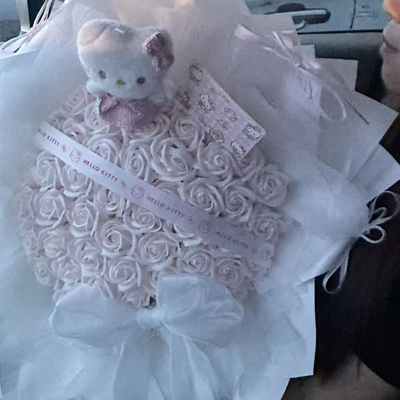 Kitty Cat Plush Toy with Light Pink Rose-Scented Soap Bouquet