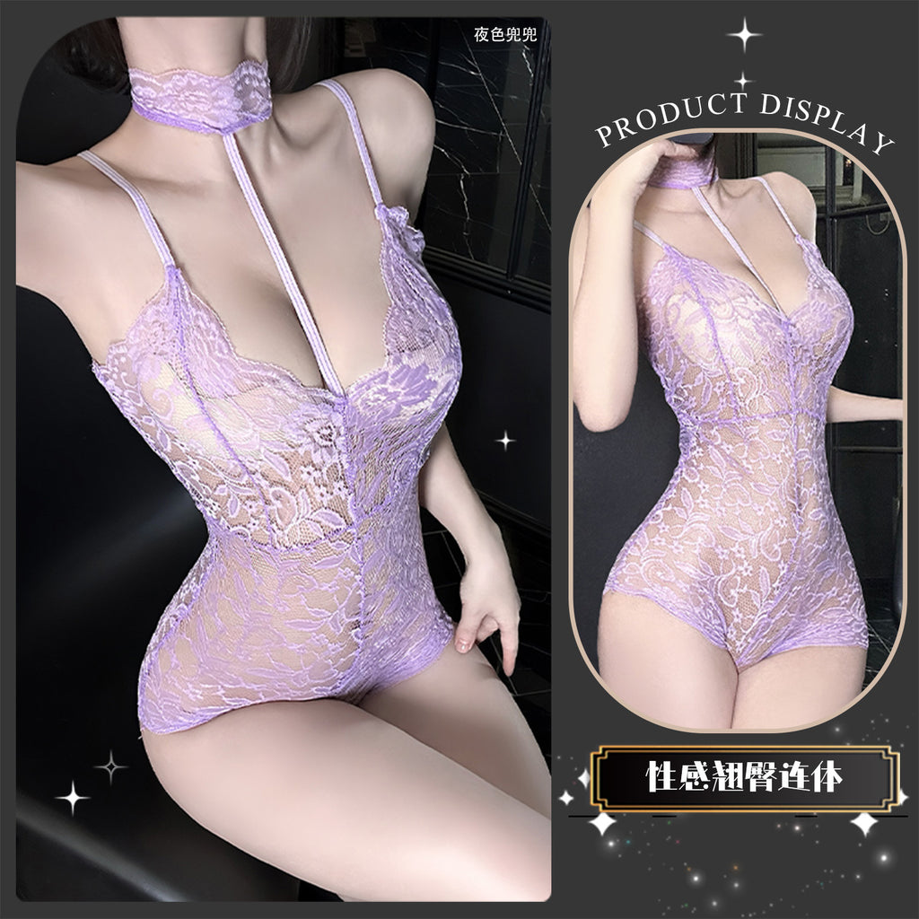 性感蕾丝透明连体包臀情趣内衣制服套装角色扮演纯欲风挂脖吊带睡裙